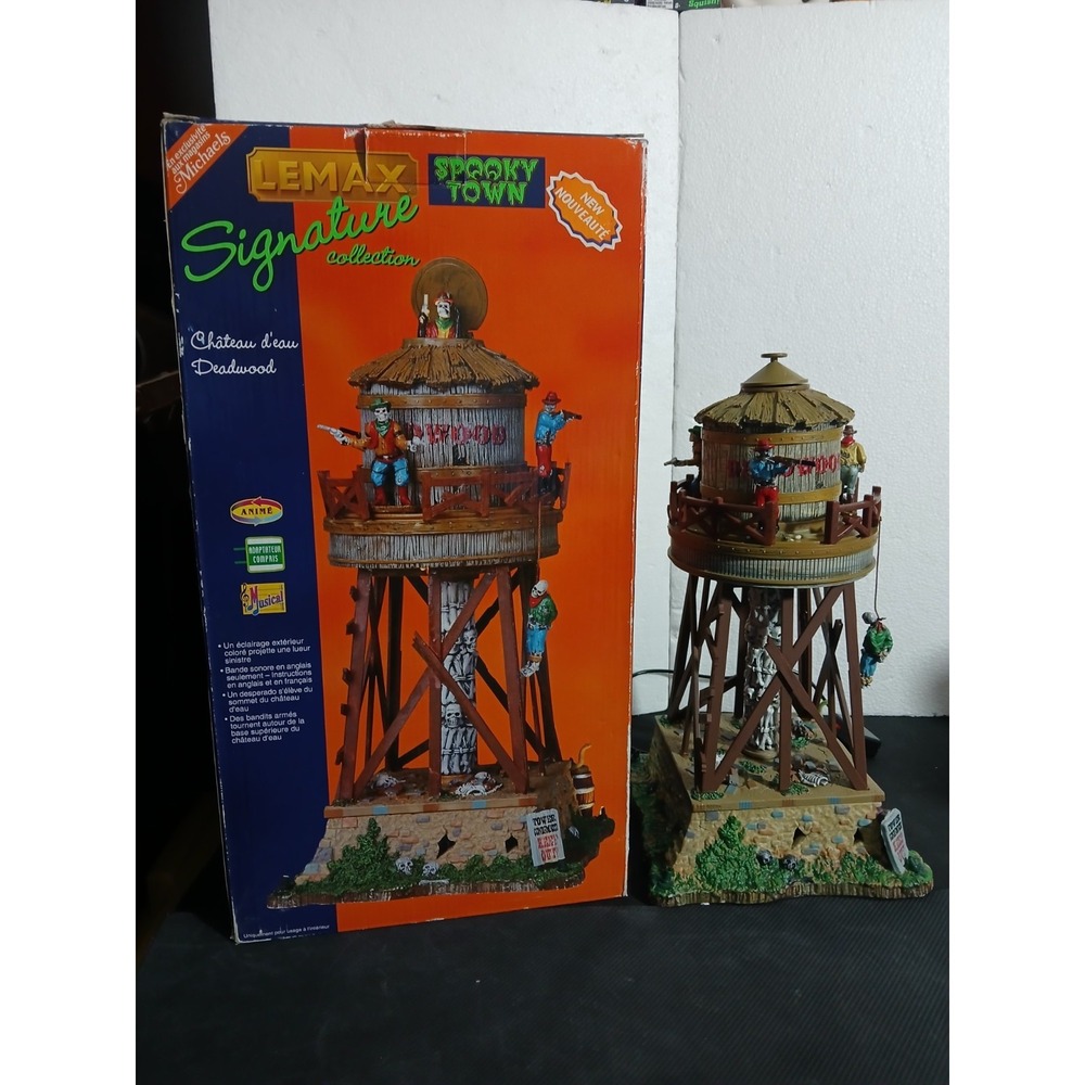 Lemax Spooky Town DEADWOOD WATER TOWER Halloween Animated Old West. Works!
